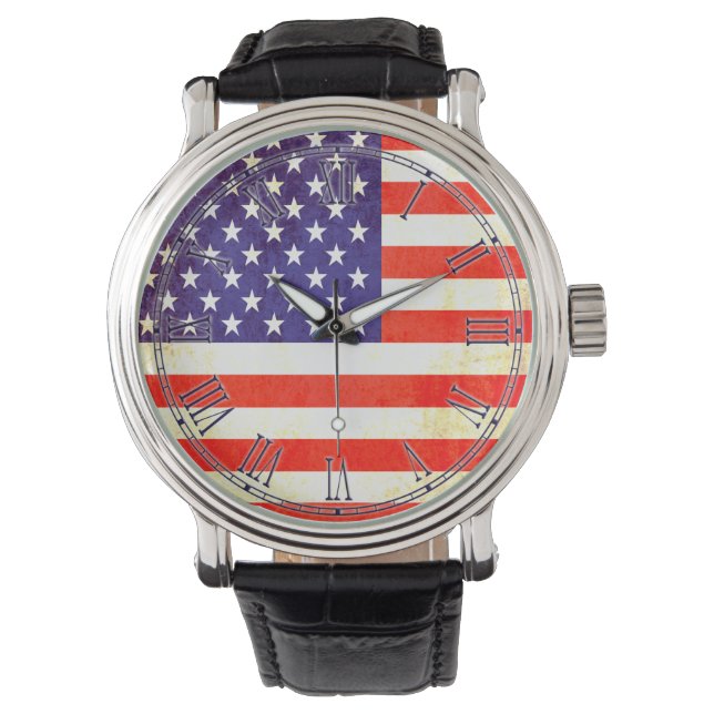 Vintage Stars & stripes Roman US flag wrist watch (Front)