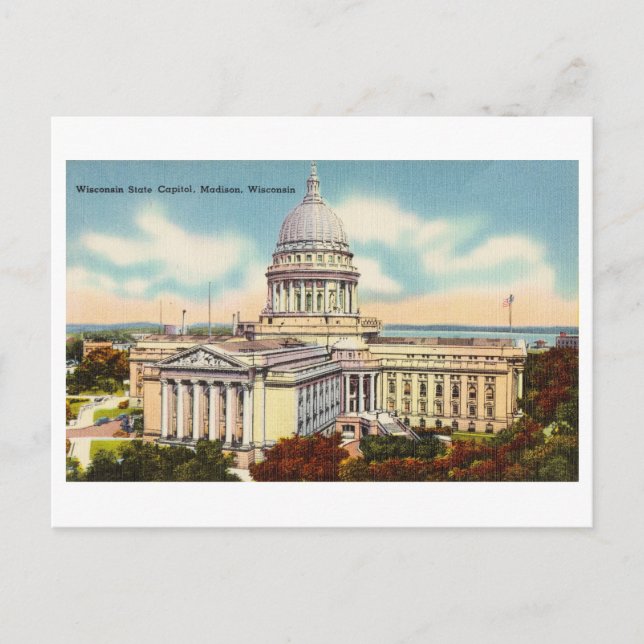Vintage State Capitol in Madison, Wisconsin Postcard (Front)