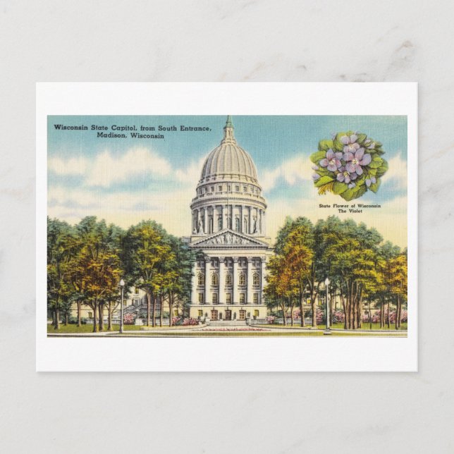 Vintage State Capitol in Madison, Wisconsin Postcard (Front)