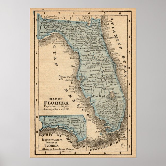Vintage State of Florida Map 20x28 Poster (Front)