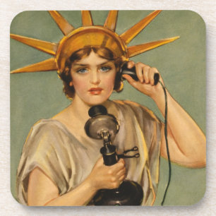 Vintage Statue of Liberty, WWI Patriotic War Ad Coaster