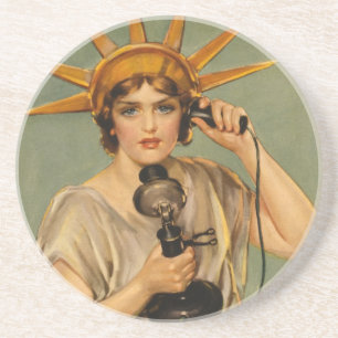 Vintage Statue of Liberty, WWI Patriotic War Ad Coaster