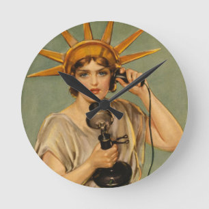 Vintage Statue of Liberty, WWI Patriotic War Ad Round Clock