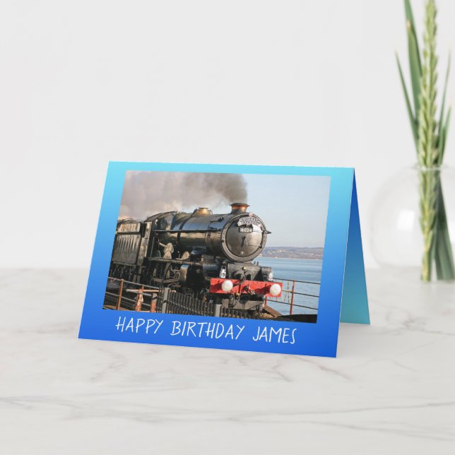 Vintage steam engine happy birthday personalised card (Front)