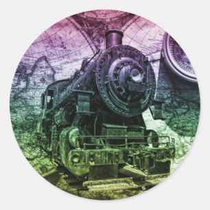 Vintage Steam Engine Locomotive Classic Round Sticker