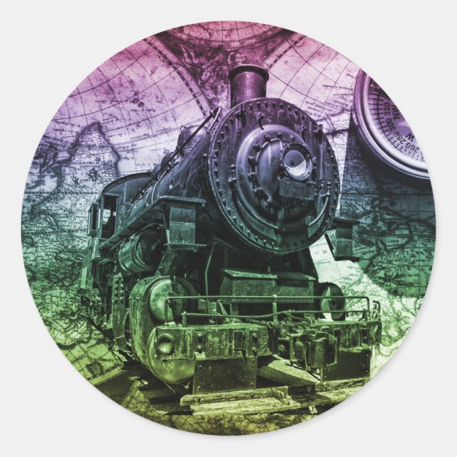 Vintage Steam Engine Locomotive Classic Round Sticker (Front)