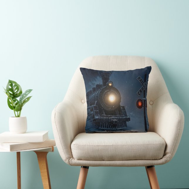Vintage Steam Engine Locomotive In Winter Cushion (Chair)