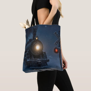 Vintage Steam Engine Locomotive In Winter Tote Bag