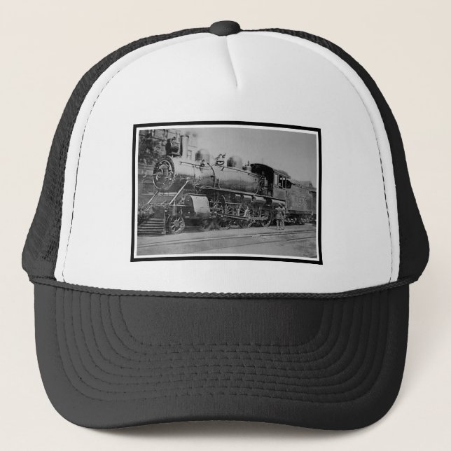 Vintage Steam Engine Locomotive Railroad Trucker Hat (Front)