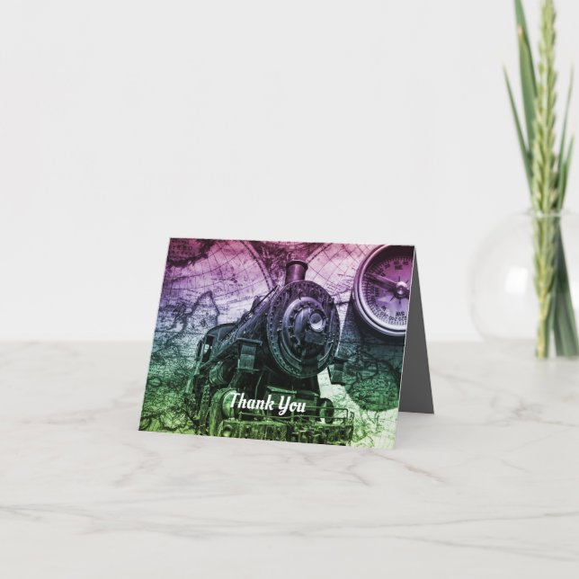Vintage Steam Engine Locomotive Thank You Card (Front)