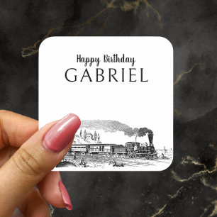 Vintage Steam Engine Train Birthday Square Sticker