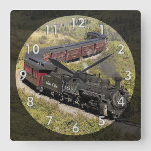 Vintage Steam Engine Train, C & TS-489 Square Wall Clock