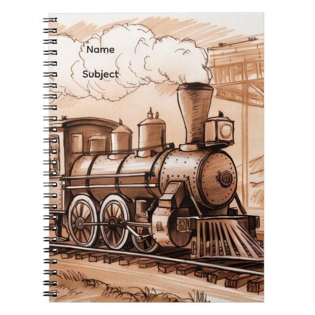 Vintage Steam Engine Train Sketch Notebook (Front)