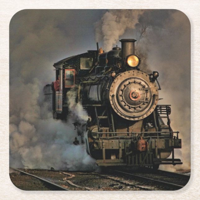 Vintage Steam Engine Train Square Paper Coaster (Front)
