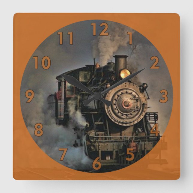 Vintage Steam Engine Train Square Wall Clock (Front)