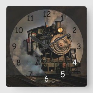 Vintage Steam Engine Train Square Wall Clock