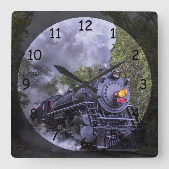 Vintage Steam Engine Train Square Wall Clock (Front)