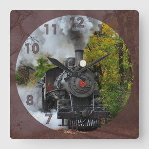 Vintage Steam Engine Train Square Wall Clock