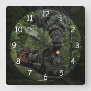 Vintage Steam Engine Train Square Wall Clock