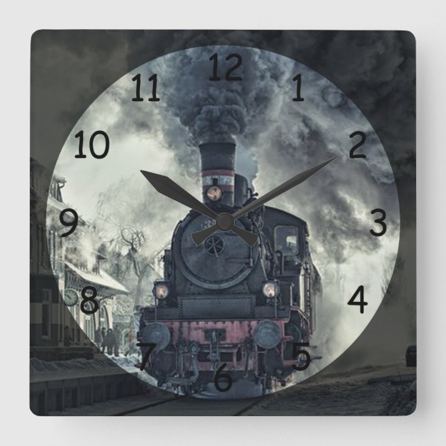 Vintage Steam Engine Train Square Wall Clock (Front)