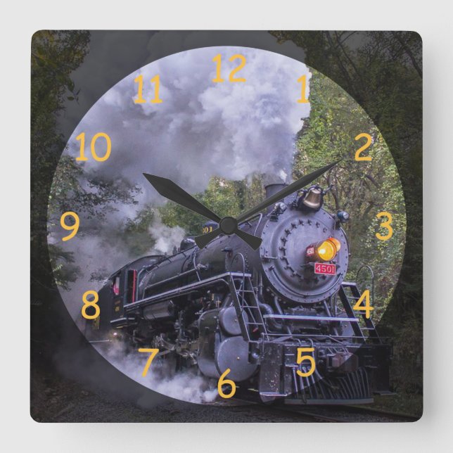 Vintage Steam Engine Train Square Wall Clock (Front)