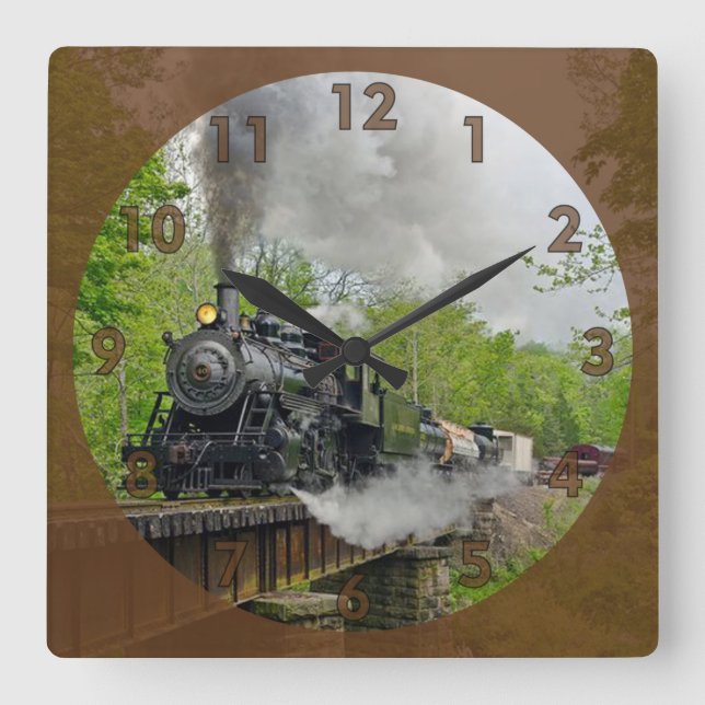 Vintage Steam Engine Train Square Wall Clock (Front)