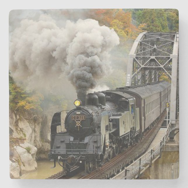 Vintage Steam Engine Train Stone Coaster (Front)