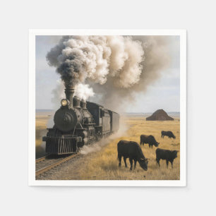 Vintage Steam Engine Train with Cows Napkin
