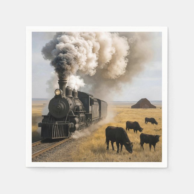 Vintage Steam Engine Train with Cows Napkin (Front)