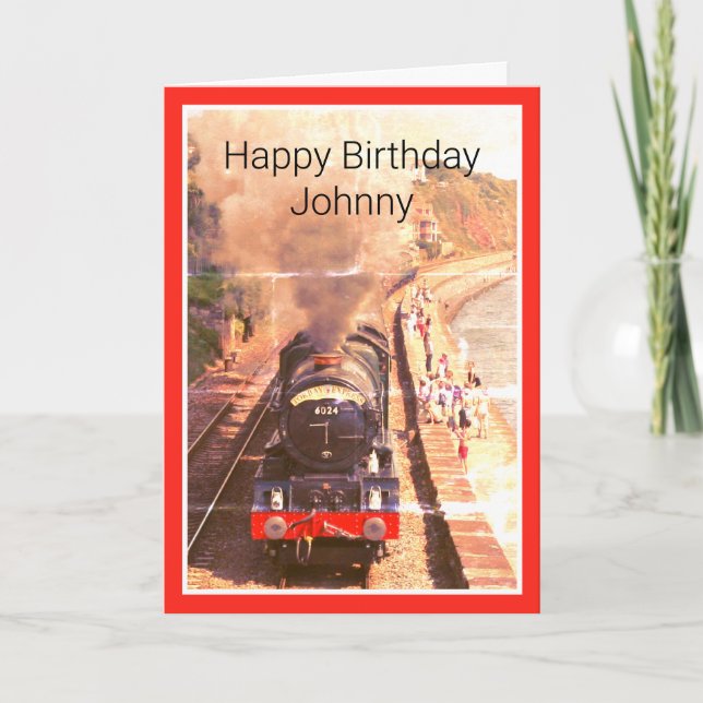 Vintage steam loco, Happy Birthday, personalized Card (Front)