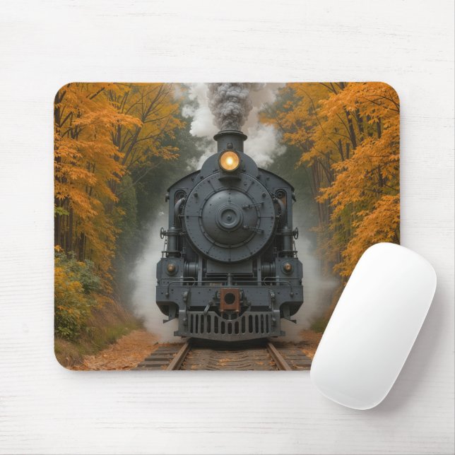 Vintage Steam Locomotive In Autumn Woods Mouse Mat (With Mouse)