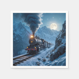 Vintage Steam Locomotive In Moonlight Napkin