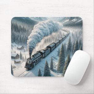 Vintage Steam Locomotive In Snowy Valley Mouse Mat