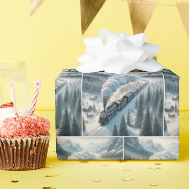 Vintage Steam Locomotive In Snowy Valley Wrapping Paper (Birthday Party)
