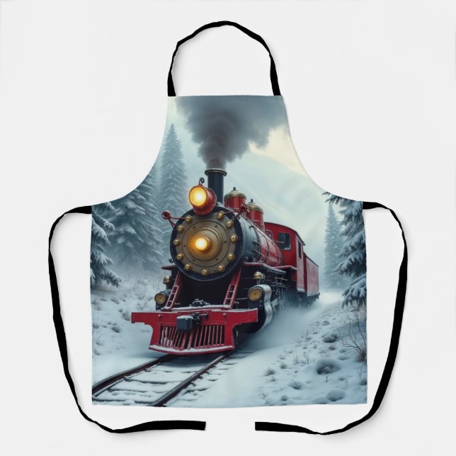 Vintage Steam Locomotive In Winter Woods Apron (Front)