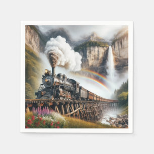 Vintage Steam Locomotive On a Train Trestle Napkin