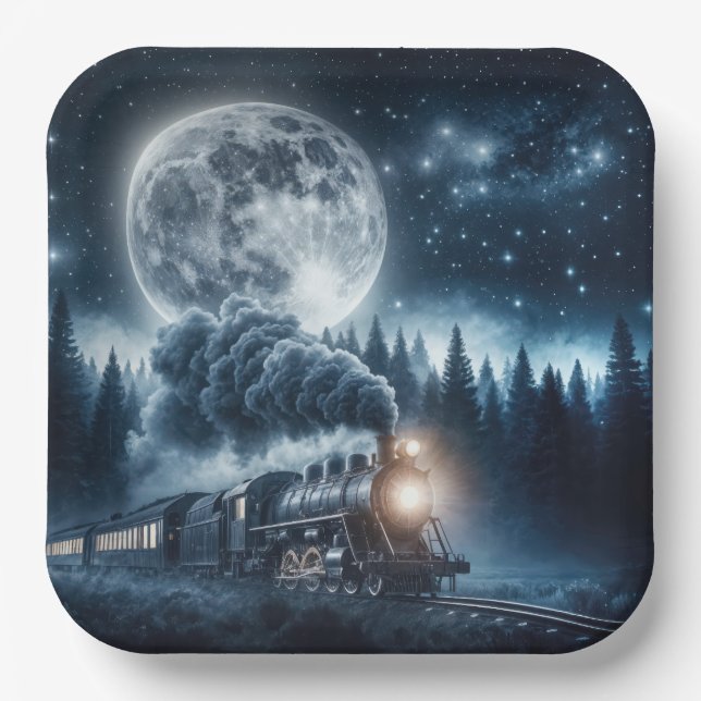 Vintage Steam Locomotive Paper Plate (Front)