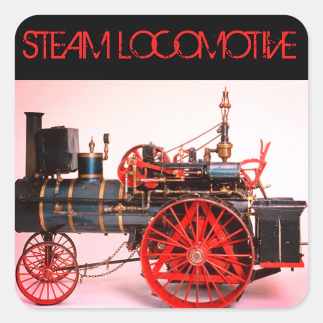 VINTAGE STEAM LOCOMOTIVE Red Black Square Sticker (Front)