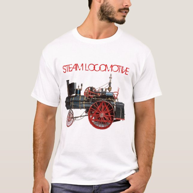 VINTAGE STEAM LOCOMOTIVE Red White T-Shirt (Front)