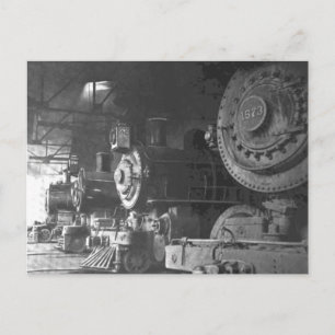 Vintage Steam Locomotive Roundhouse Postcard