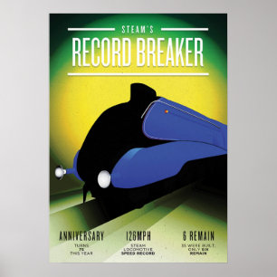 Vintage Steam Locomotive Speed Record Poster
