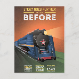 Vintage Steam Locomotive to Moscow Postcard