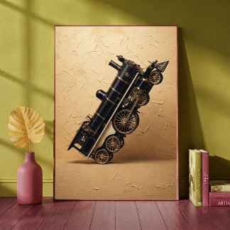 Vintage Steam Locomotive Train Doing a Wheelie Art Poster