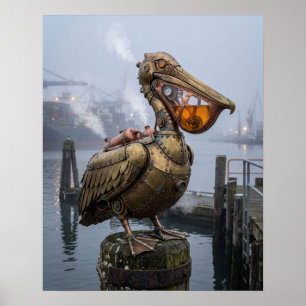 Vintage Steam Pelican Harbour Artwork Poster
