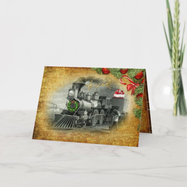 Vintage Steam Train Christmas Holiday Card (Front)