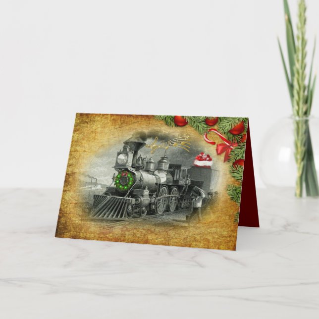 Vintage Steam Train Christmas Holiday Card (Front)