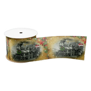 Vintage Steam Train Christmas Run Satin Ribbon