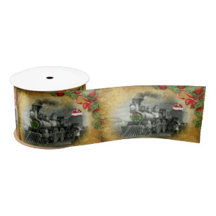 Vintage Steam Train Christmas Satin Ribbon
