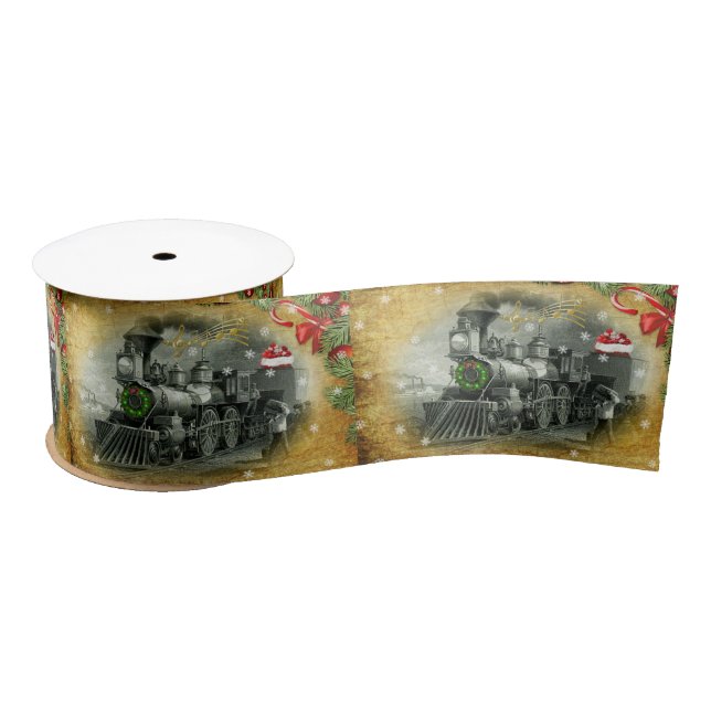 Vintage Steam Train Christmas Satin Ribbon (Spool)