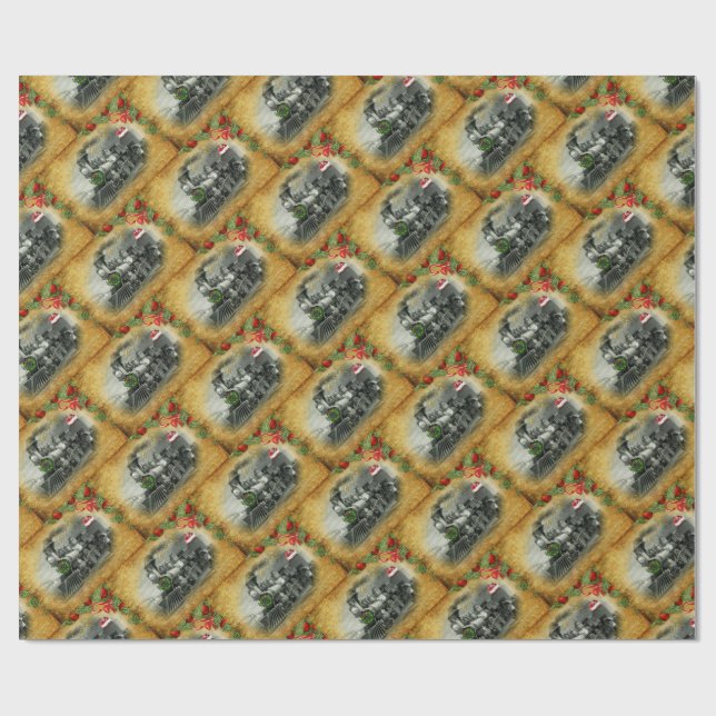 Vintage Steam Train Christmas Wrapping Paper (Flat)
